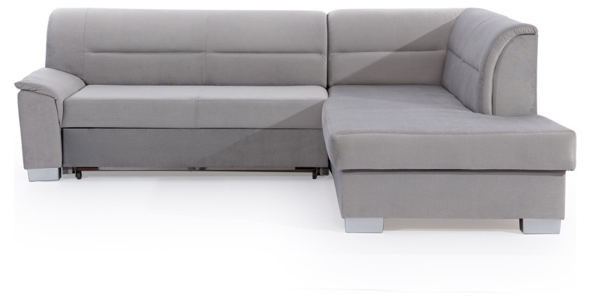 Canapé d’angle convertible TROMSO gris effet velours – Angle droit avec coffre 