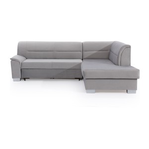 Canapé d’angle convertible TROMSO gris effet velours – Angle droit avec coffre 