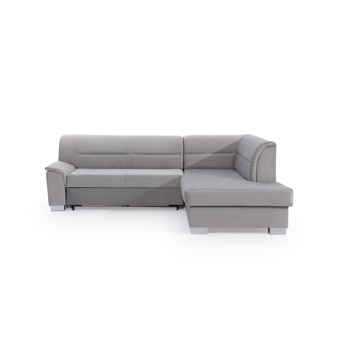 Canapé d’angle convertible TROMSO gris effet velours – Angle droit avec coffre 