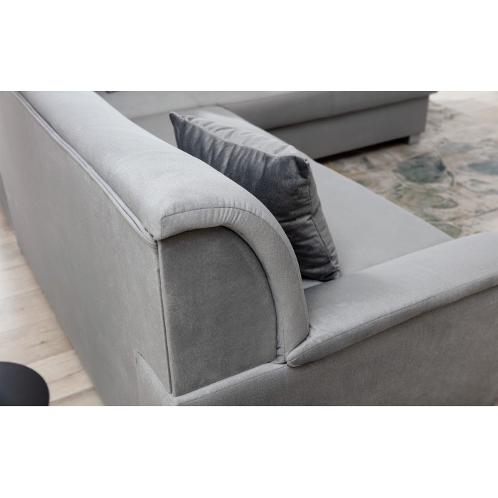 Canapé d’angle convertible TROMSO gris effet velours – Angle droit avec coffre 