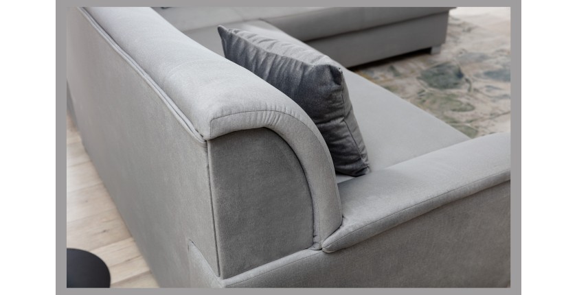 Canapé d’angle convertible TROMSO gris effet velours – Angle droit avec coffre 