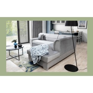 Canapé d’angle convertible TROMSO gris effet velours – Angle droit avec coffre 