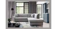 Canapé d’angle convertible TROMSO gris effet velours – Angle droit avec coffre 