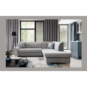 Canapé d’angle convertible TROMSO gris effet velours – Angle droit avec coffre 