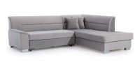 Canapé d’angle convertible TROMSO gris effet velours – Angle droit avec coffre 