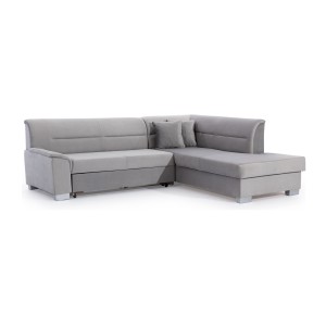 Canapé d’angle convertible TROMSO gris effet velours – Angle droit avec coffre 