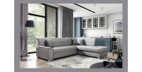 Canapé d’angle convertible TROMSO gris effet velours – Angle droit avec coffre 