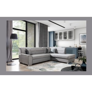 Canapé d’angle convertible TROMSO gris effet velours – Angle droit avec coffre 