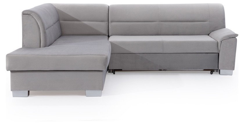 Canapé d’angle convertible TROMSO gris effet velours – Angle gauche avec coffre 