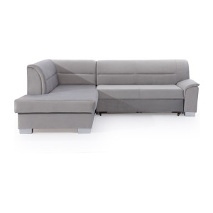 Canapé d’angle convertible TROMSO gris effet velours – Angle gauche avec coffre 