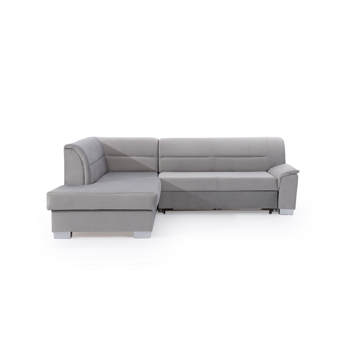 Canapé d’angle convertible TROMSO gris effet velours – Angle gauche avec coffre 