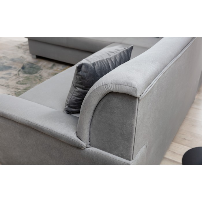 Canapé d’angle convertible TROMSO gris effet velours – Angle gauche avec coffre 