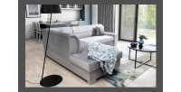 Canapé d’angle convertible TROMSO gris effet velours – Angle gauche avec coffre 