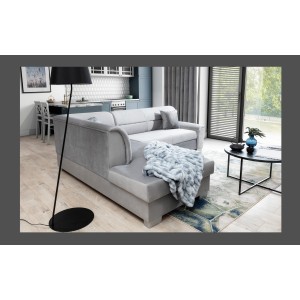 Canapé d’angle convertible TROMSO gris effet velours – Angle gauche avec coffre 