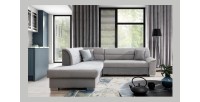 Canapé d’angle convertible TROMSO gris effet velours – Angle gauche avec coffre 