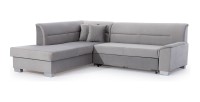 Canapé d’angle convertible TROMSO gris effet velours – Angle gauche avec coffre 