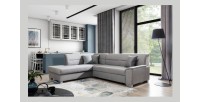 Canapé d’angle convertible TROMSO gris effet velours – Angle gauche avec coffre 
