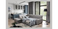 Canapé d’angle convertible TROMSO gris effet velours – Angle gauche avec coffre 