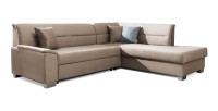 Canapé d’angle convertible TROMSO marron clair effet velours – Angle droit avec coffre 