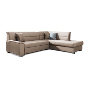 Canapé d’angle convertible TROMSO marron clair effet velours – Angle droit avec coffre 