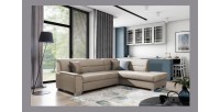 Canapé d’angle convertible TROMSO marron clair effet velours – Angle droit avec coffre 