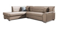Canapé d’angle convertible TROMSO marron clair effet velours – Angle gauche avec coffre 