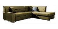 Canapé d’angle convertible TROMSO vert effet velours – Angle droit avec coffre 