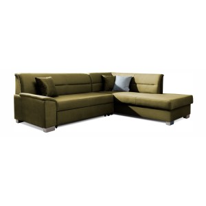 Canapé d’angle convertible TROMSO vert effet velours – Angle droit avec coffre 