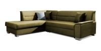 Canapé d’angle convertible TROMSO vert effet velours – Angle gauche avec coffre 