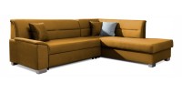 Canapé d’angle convertible TROMSO jaune orangé effet velours – Angle droit avec coffre 