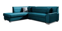 Canapé d’angle convertible TROMSO bleu foncé effet velours – Angle gauche avec coffre 