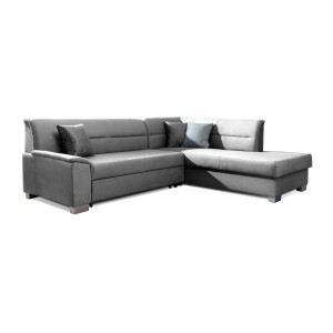 Canapé d’angle convertible TROMSO gris effet velours – Angle droit avec coffre 