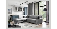 Canapé d’angle convertible TROMSO gris effet velours – Angle gauche avec coffre 