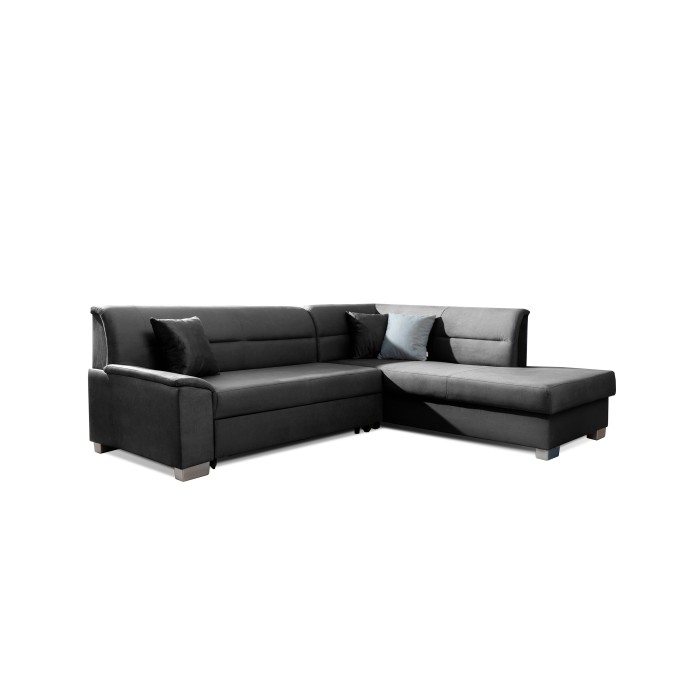 Canapé d’angle convertible TROMSO gris foncé effet velours – Angle droit avec coffre 