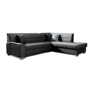Canapé d’angle convertible TROMSO gris foncé effet velours – Angle droit avec coffre 
