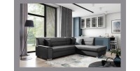 Canapé d’angle convertible TROMSO gris foncé effet velours – Angle droit avec coffre 