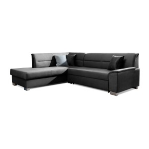 Canapé d’angle convertible TROMSO gris foncé effet velours – Angle gauche avec coffre 