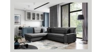 Canapé d’angle convertible TROMSO gris foncé effet velours – Angle gauche avec coffre 