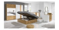 Cama con canapé 160x200 + LED WOOD color roble y blanco alpino