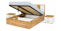 Pack cama con canapé 160x200 + 2 mesitas de noche WOOD color blanco y roble