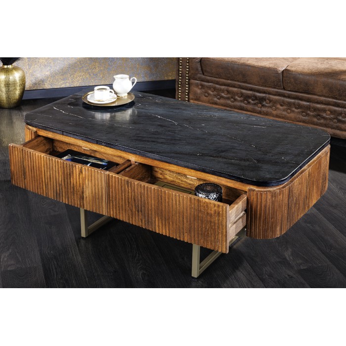 Table basse ORION 110cm avec tiroirs ouverts