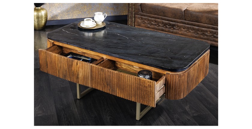Table basse ORION 110cm avec tiroirs ouverts