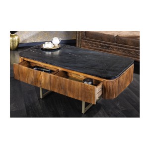 Table basse ORION 110cm avec tiroirs ouverts