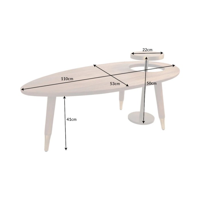 Table basse ORION 110cm avec table d'appoint dimensions