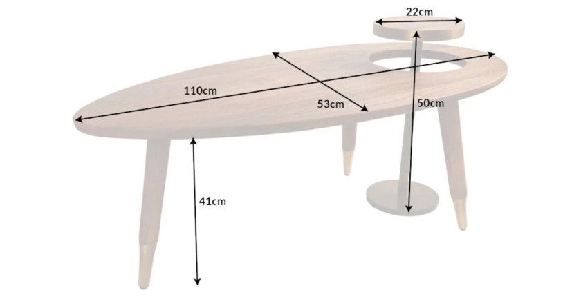 Table basse ORION 110cm avec table d'appoint dimensions