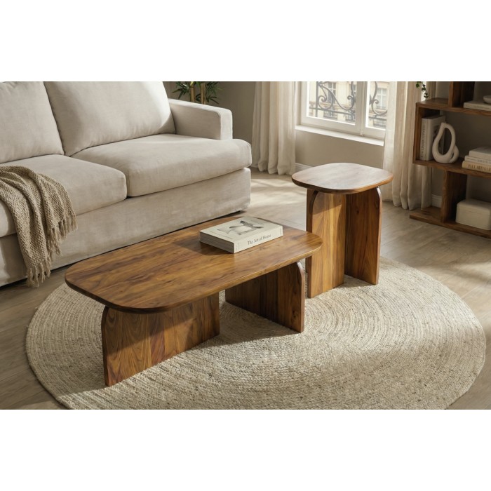 Mesas bajas ORION 145 cm en madera de acacia maciza color madera natural