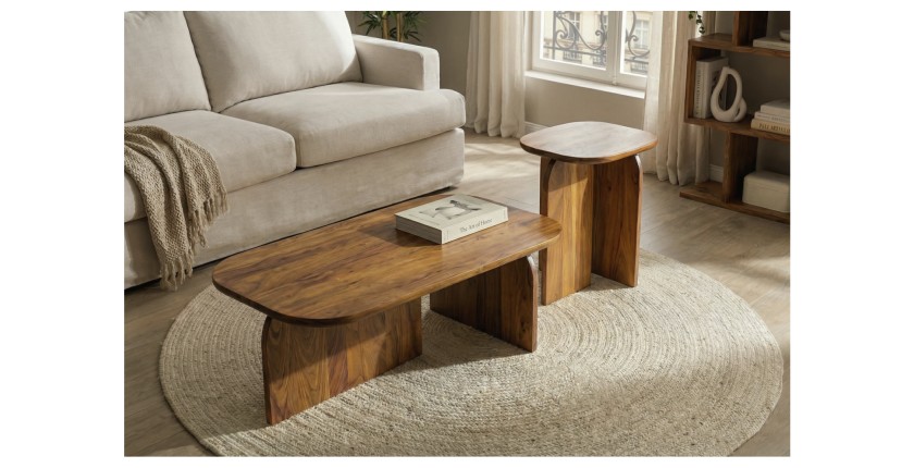 Lot de 2 tables basses ORION en acacia massif mises en situation