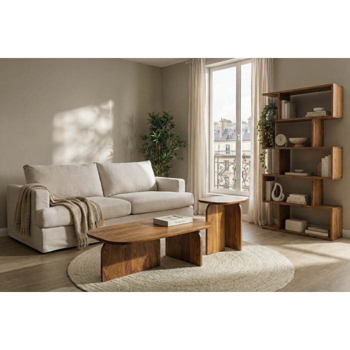 Mesas bajas ORION 145 cm en madera de acacia maciza color madera natural
