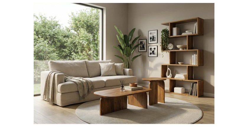 Lot de 2 tables basses ORION en acacia massif vues dans un décor 3D