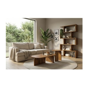 Lot de 2 tables basses ORION en acacia massif vues dans un décor 3D